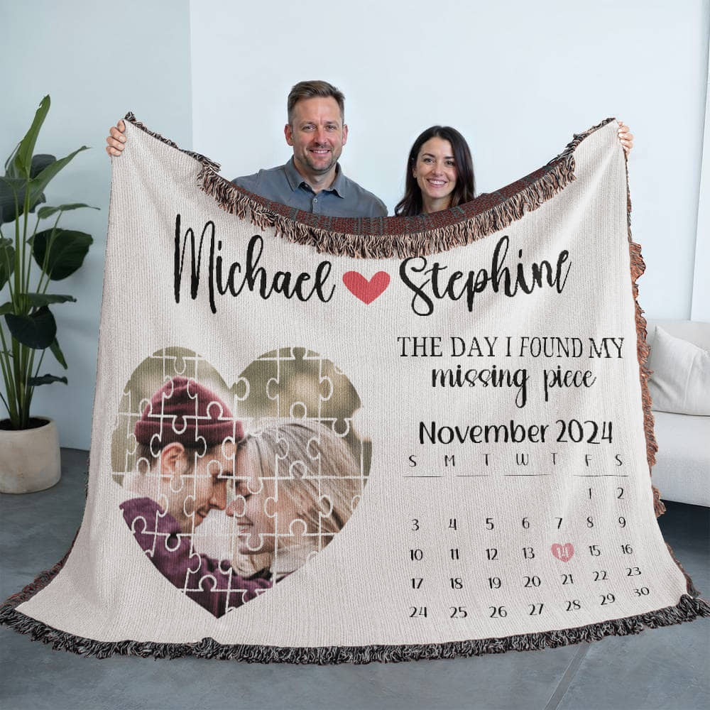 Custom Love Story Puzzle Photo Woven Blanket The Day I found My Missing Piece