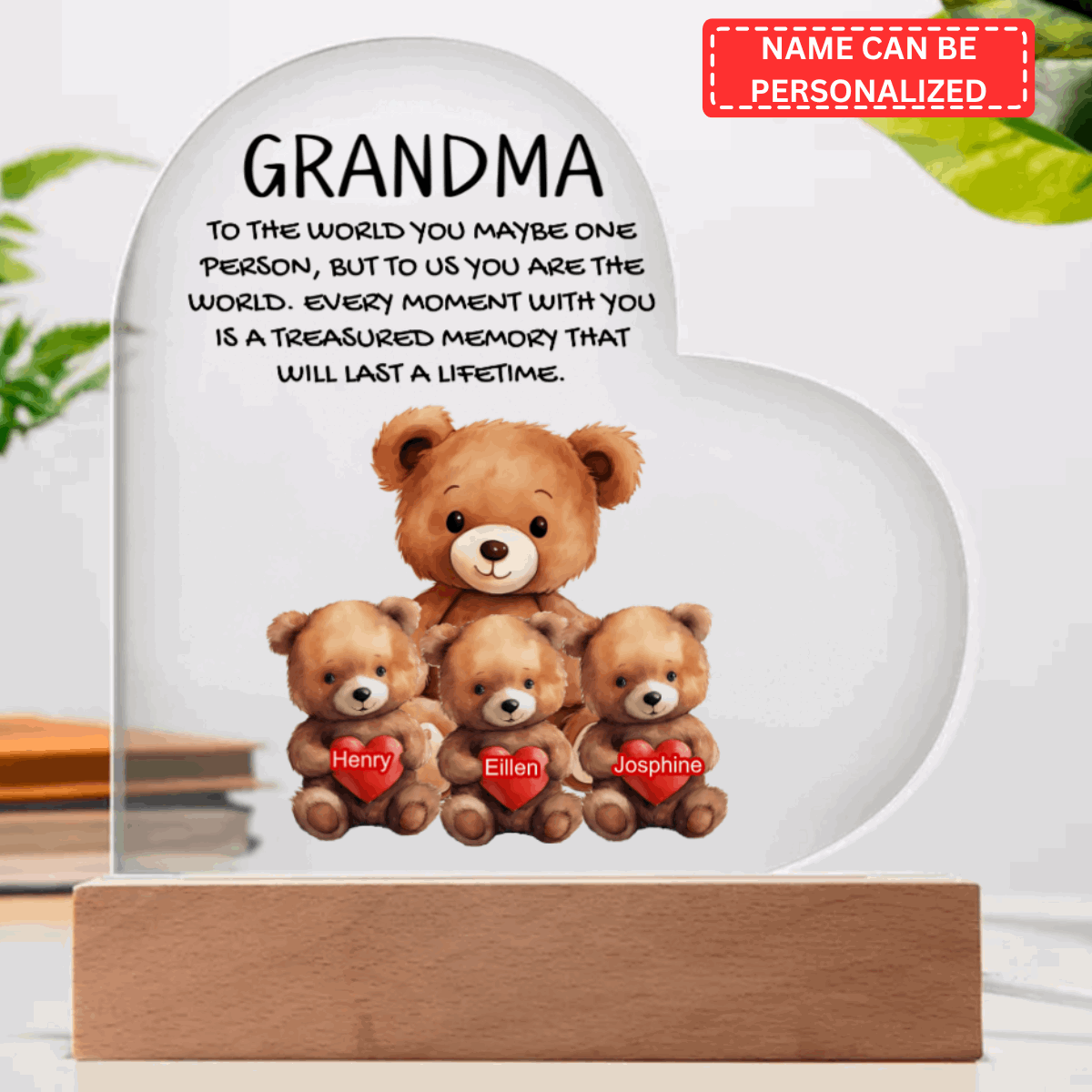 Grandma Bear’s Warm Hug - Personalized Heart Acrylic Plaque