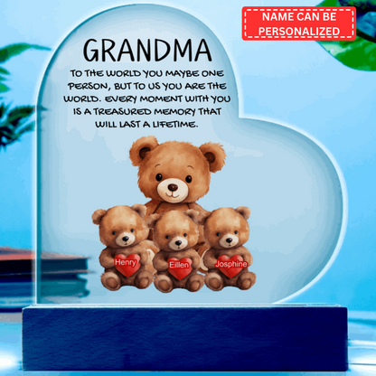 Grandma Bear’s Warm Hug - Personalized Heart Acrylic Plaque