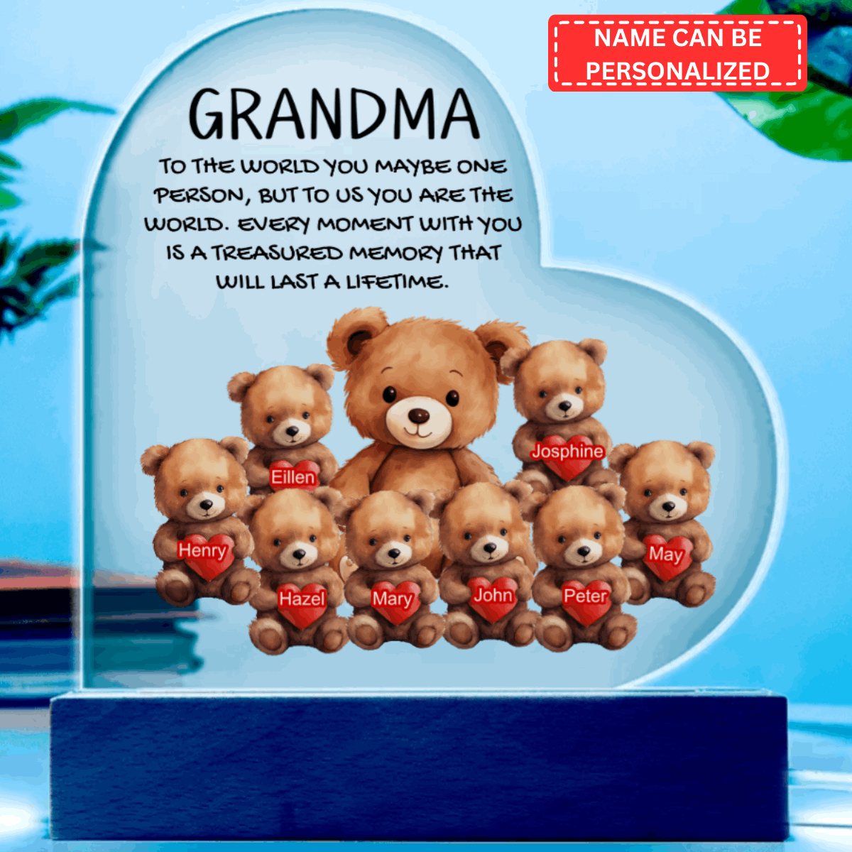 Grandma Bear’s Warm Hug - Personalized Heart Acrylic Plaque