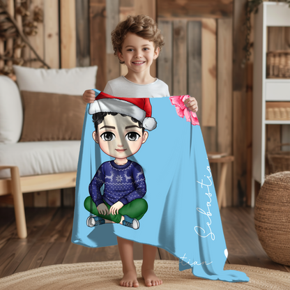 Personalized Cute Cartoon Character Birth Flower Jersey Fleece Blanket