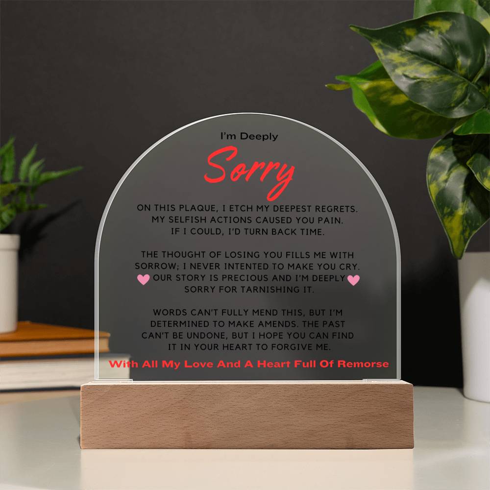 I'm Sorry - Acrylic Plaque With LED-LIT Wooden Base DT215 ShineOn Fulfillment