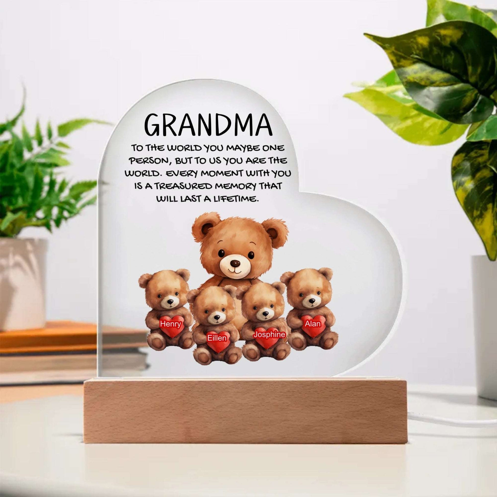 Grandma Bear’s Warm Hug - Personalized Heart Acrylic Plaque