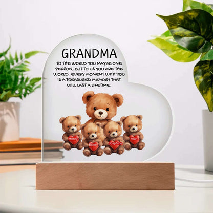 Grandma Bear’s Warm Hug - Personalized Heart Acrylic Plaque